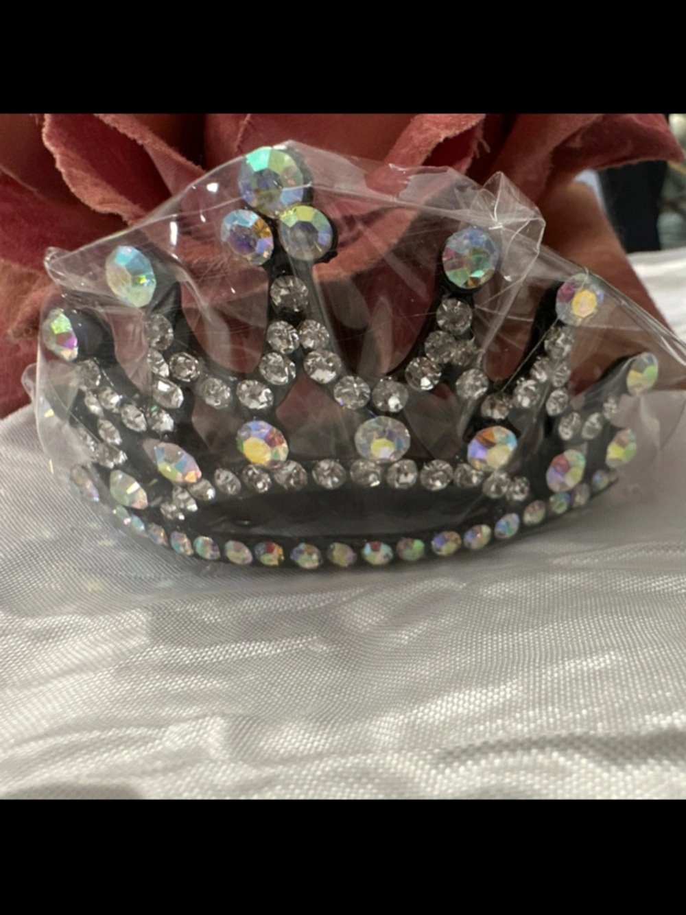 Rhinestone Crown Hair Clip - Black with Iridescent Crystals